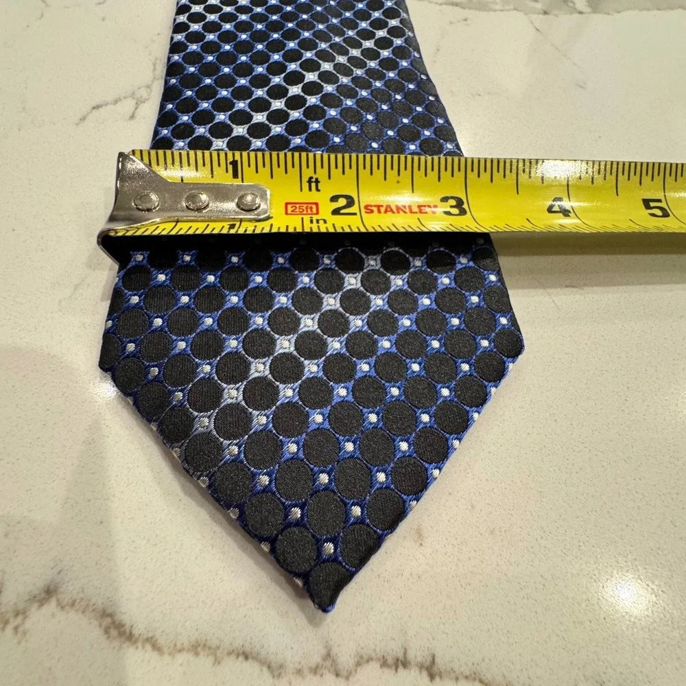 Geoffrey Beene Mens Silk Necktie Black Blue Geometric Circles Handmade Tie